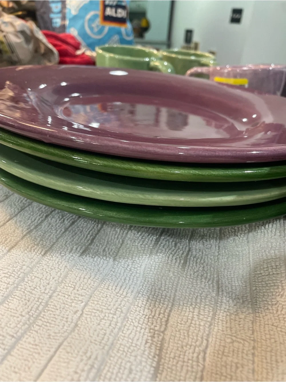 Pottery Barn Sausalito collection in plum and green.